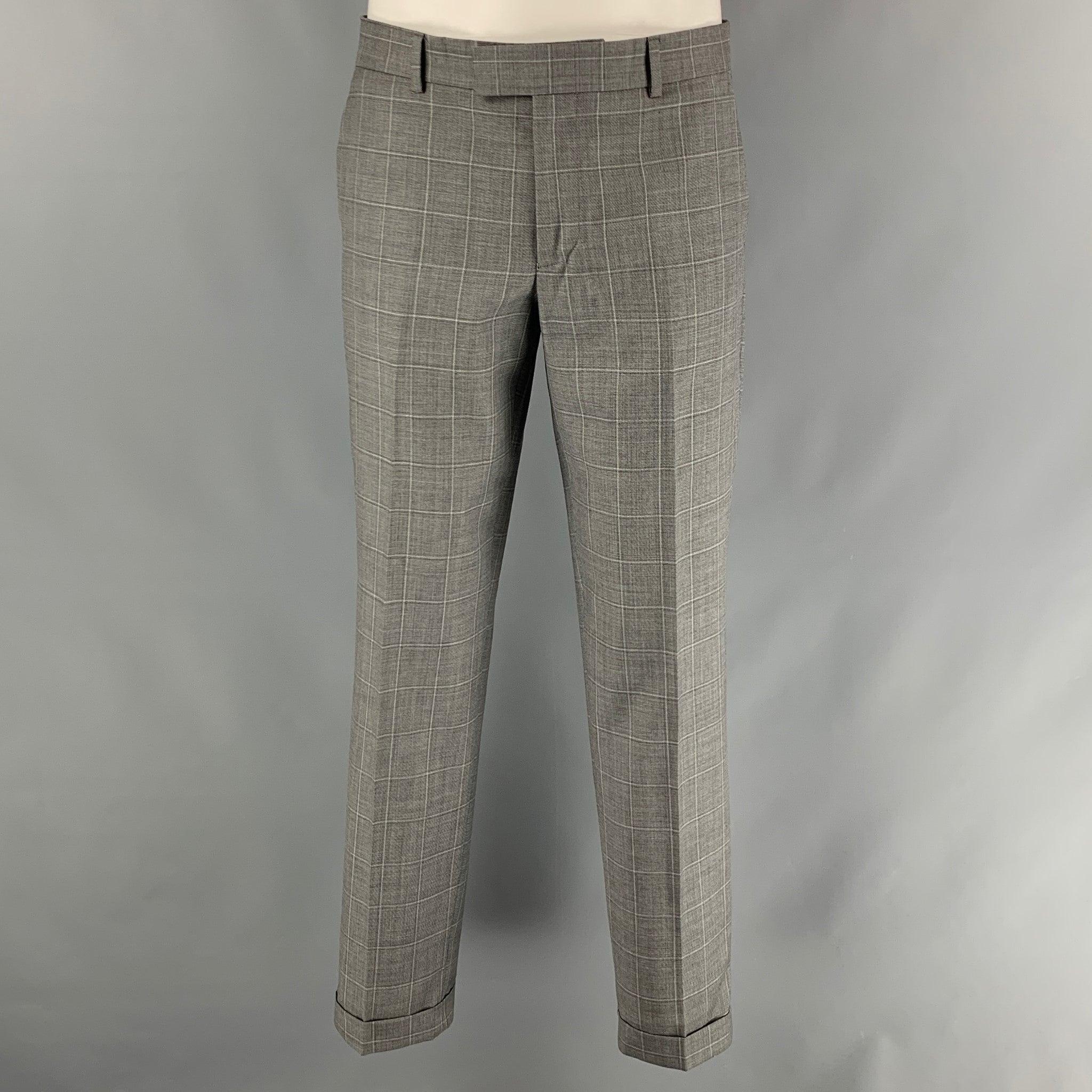 THE KOOPLES Size 40 Grey Window Pane Wool Peak Lapel Suit For Sale 1