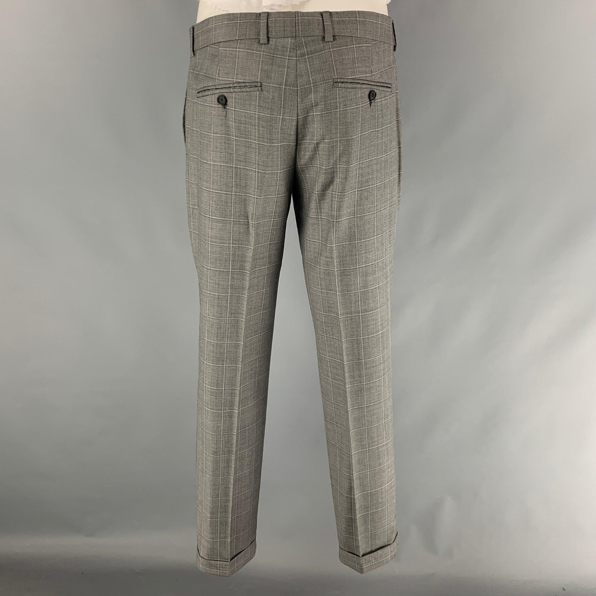 THE KOOPLES Size 40 Grey Window Pane Wool Peak Lapel Suit For Sale 2