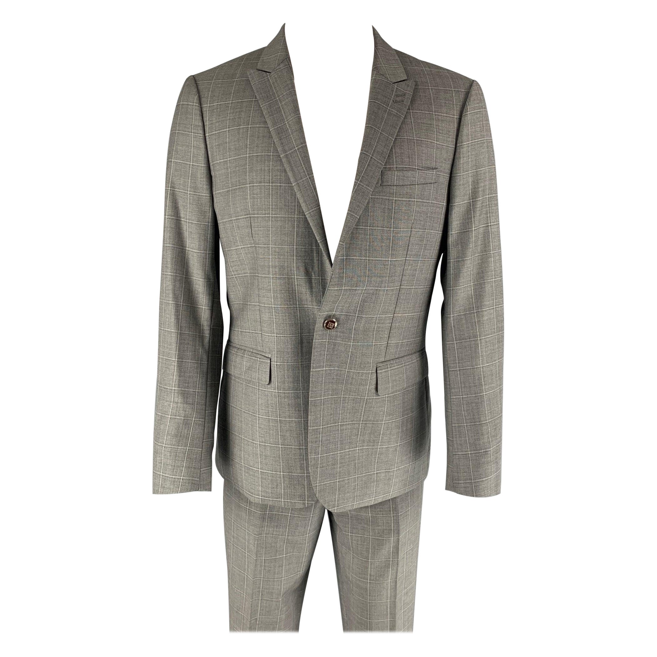 THE KOOPLES Talla 40 Traje gris con solapa de pico de lana y ventana