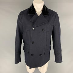THE KOOPLES Size 40 Navy Solid Wool Blend Peacoat Coat