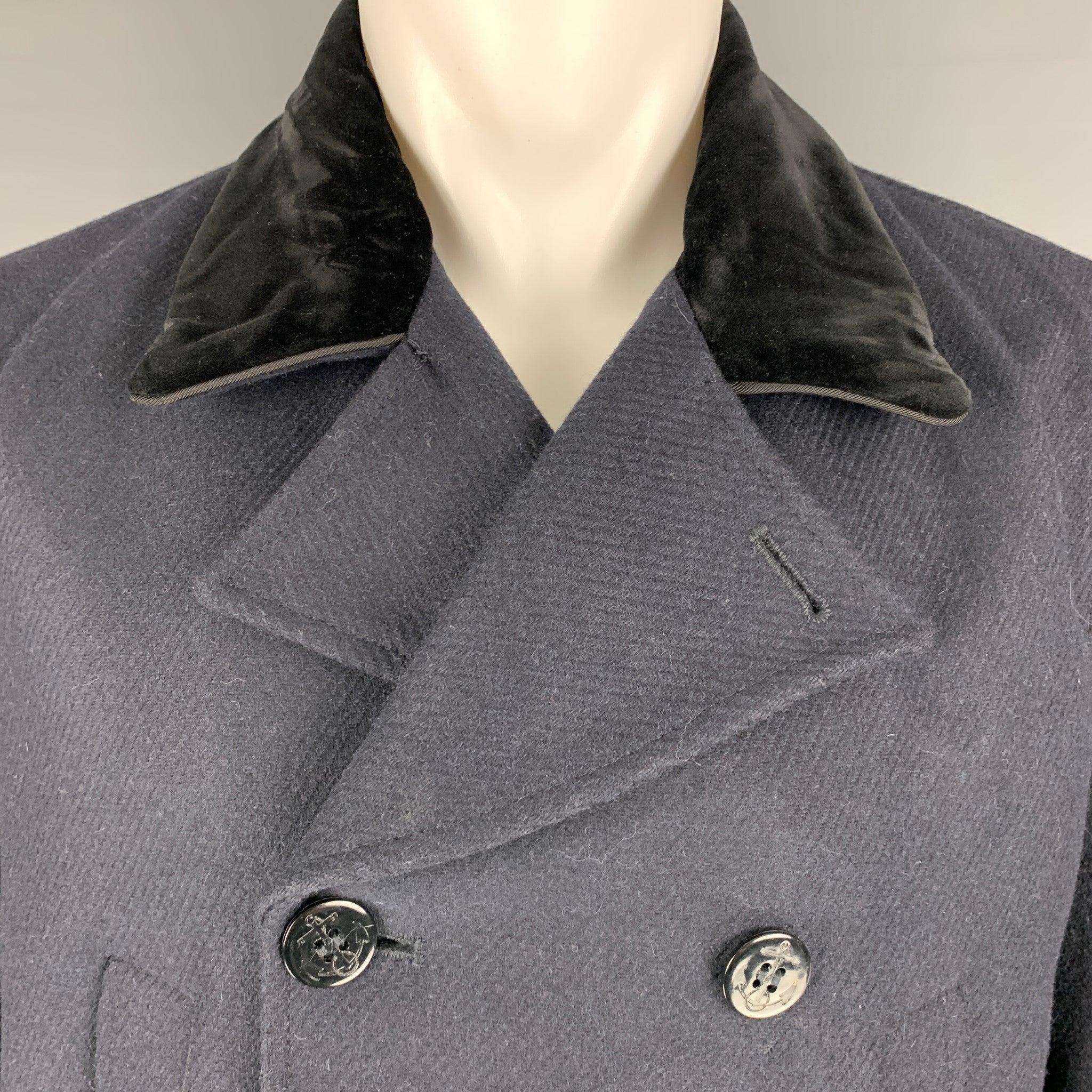 Men's THE KOOPLES Size 40 Navy Solid Wool Blend Peacoat Coat For Sale