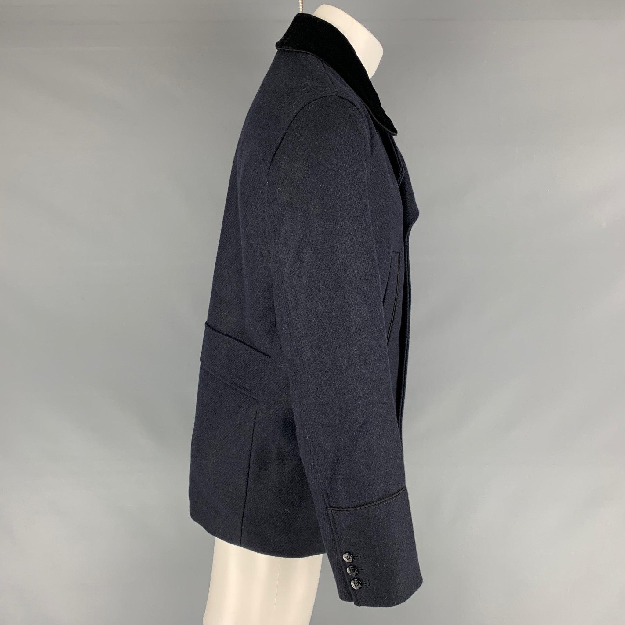 THE KOOPLES Size 40 Navy Solid Wool Blend Peacoat Coat For Sale 1