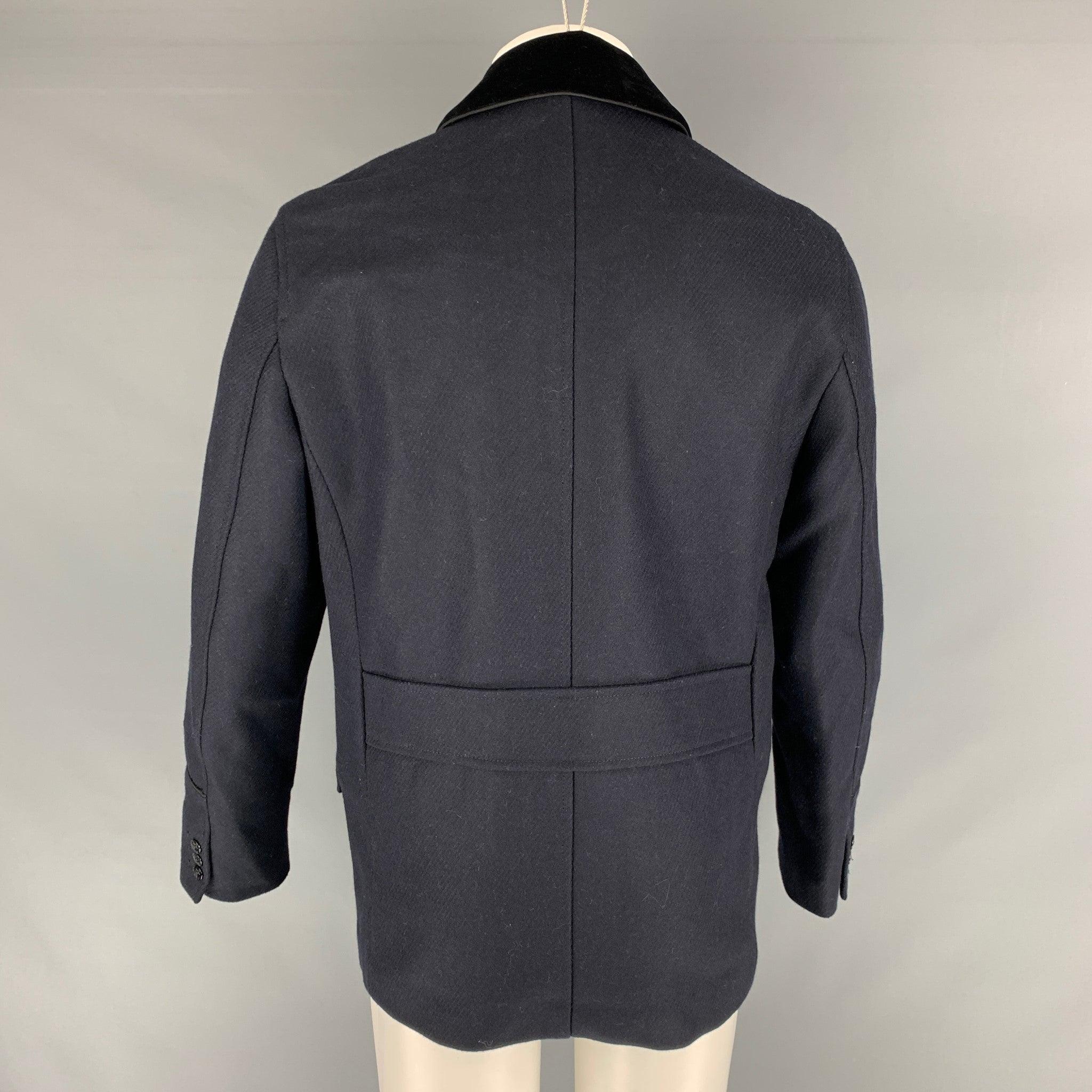 THE KOOPLES Size 40 Navy Solid Wool Blend Peacoat Coat For Sale 2