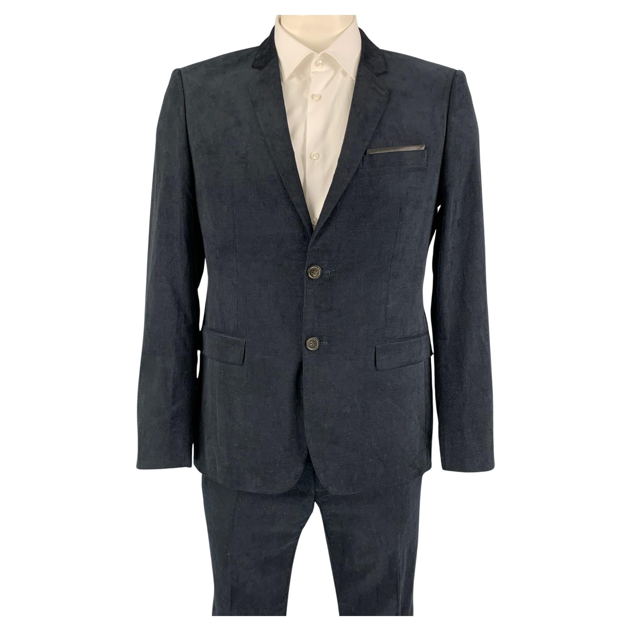 THE KOOPLES Size 42 Black Corduroy Cotton Notch Lapel Suit