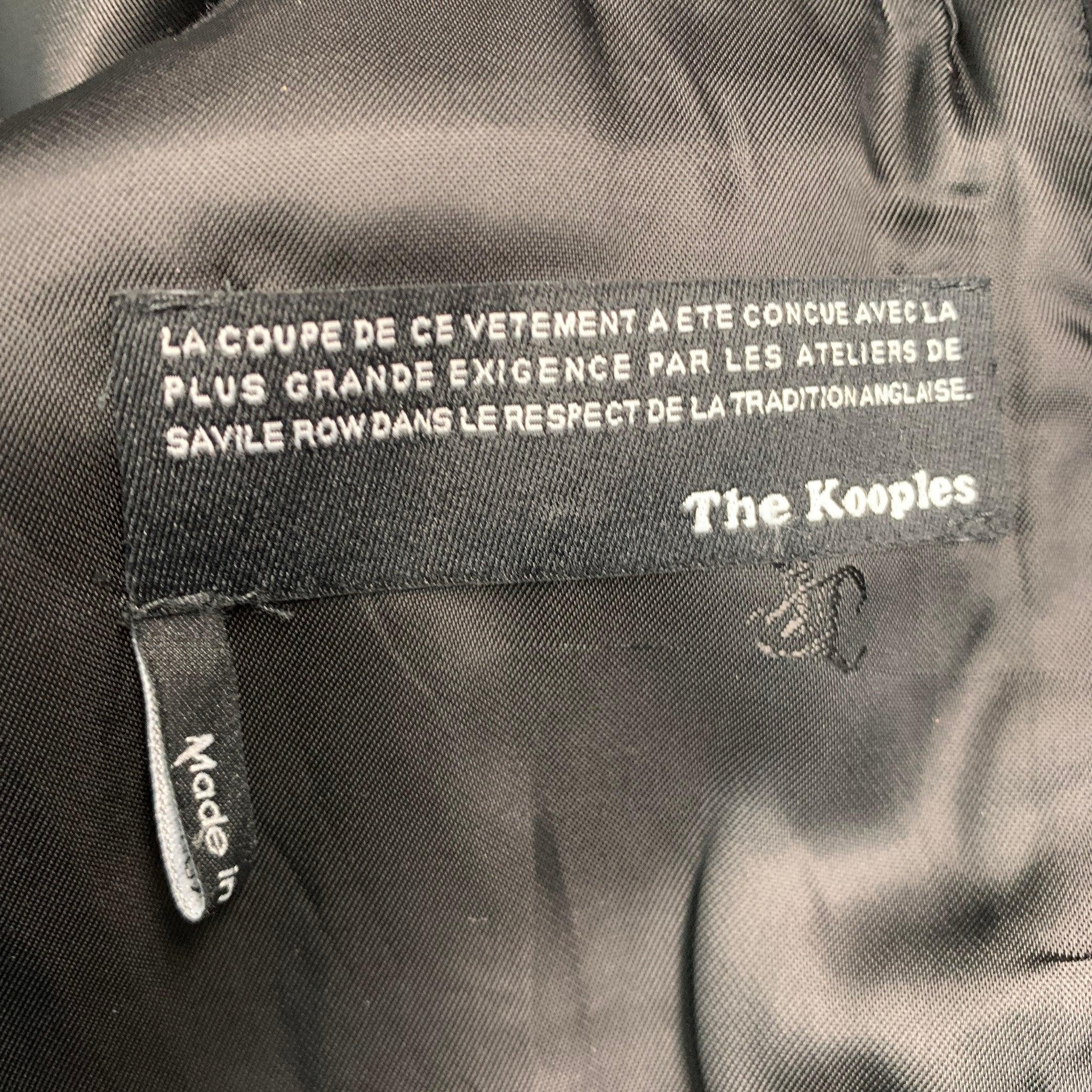 THE KOOPLES Size 44 Black Wool Blend Leather Trim Peak Lapel Coat For Sale 3
