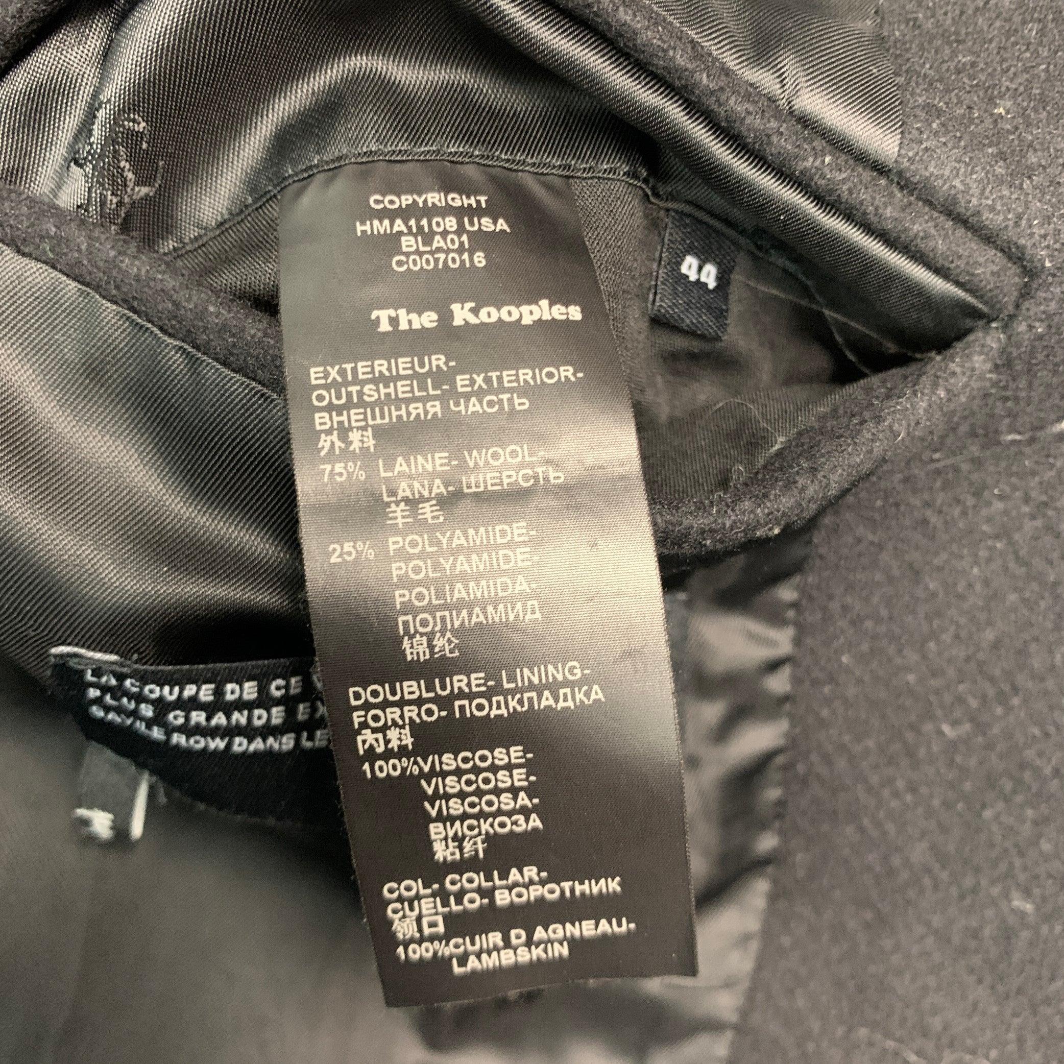 THE KOOPLES Size 44 Black Wool Blend Leather Trim Peak Lapel Coat For Sale 4
