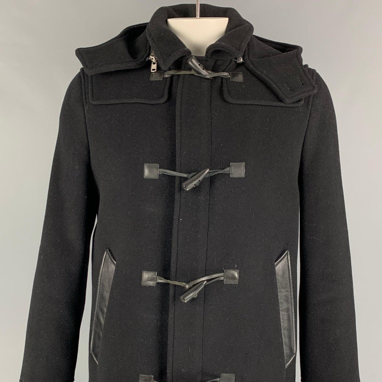 THE KOOPLES Size L Black Wool Leather Trim Toggle Closure Coat at 1stDibs | the  kooples fringe jacket