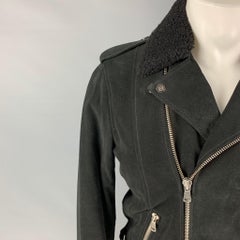 THE KOOPLES Size M Black Leather Shearling Collar Biker Jacket