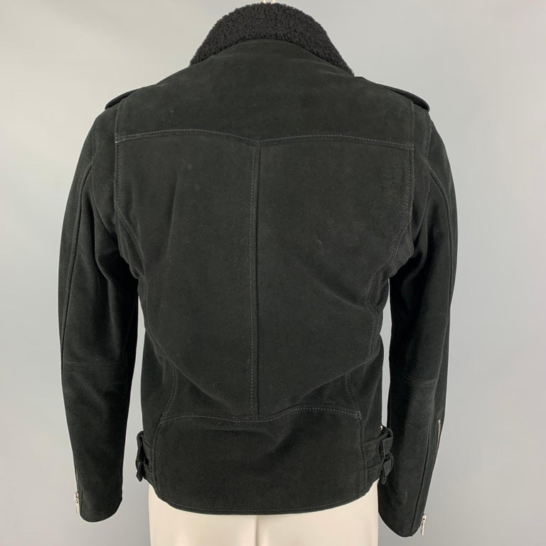 THE KOOPLES Size M Black Leather Shearling Collar Biker Jacket For Sale ...