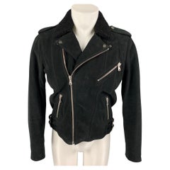 THE KOOPLES Size M Black Leather Shearling Collar Biker Jacket