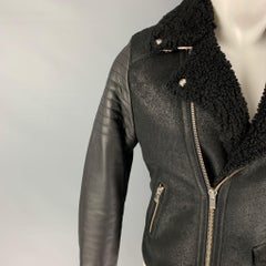 THE KOOPLES Size M Black Shearling Leather Biker Jacket