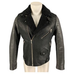 THE KOOPLES Size M Black Shearling Leather Biker Jacket
