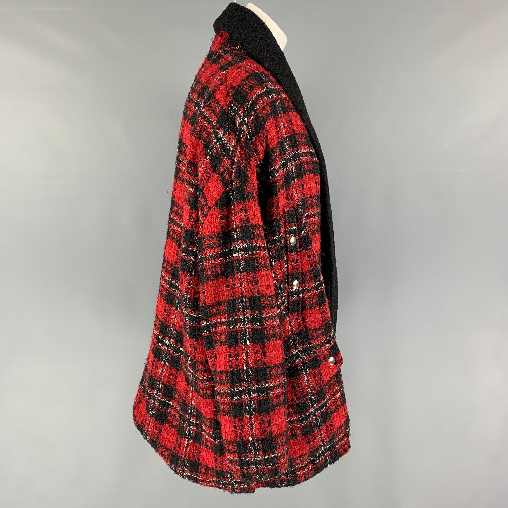 THE KOOPLES Size One Size Black Red Acrylic Blend Plaid Jacket In Good Condition For Sale In San Francisco, CA