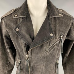 THE KOOPLES Size S Black Beaded Denim Biker Jacket