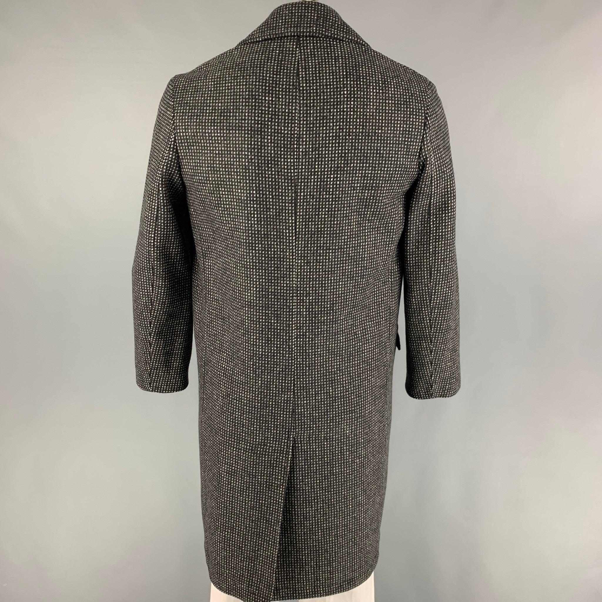 THE KOOPLES Size S Black Grey Grid Wool Blend Notch Lapel Coat In Good Condition For Sale In San Francisco, CA