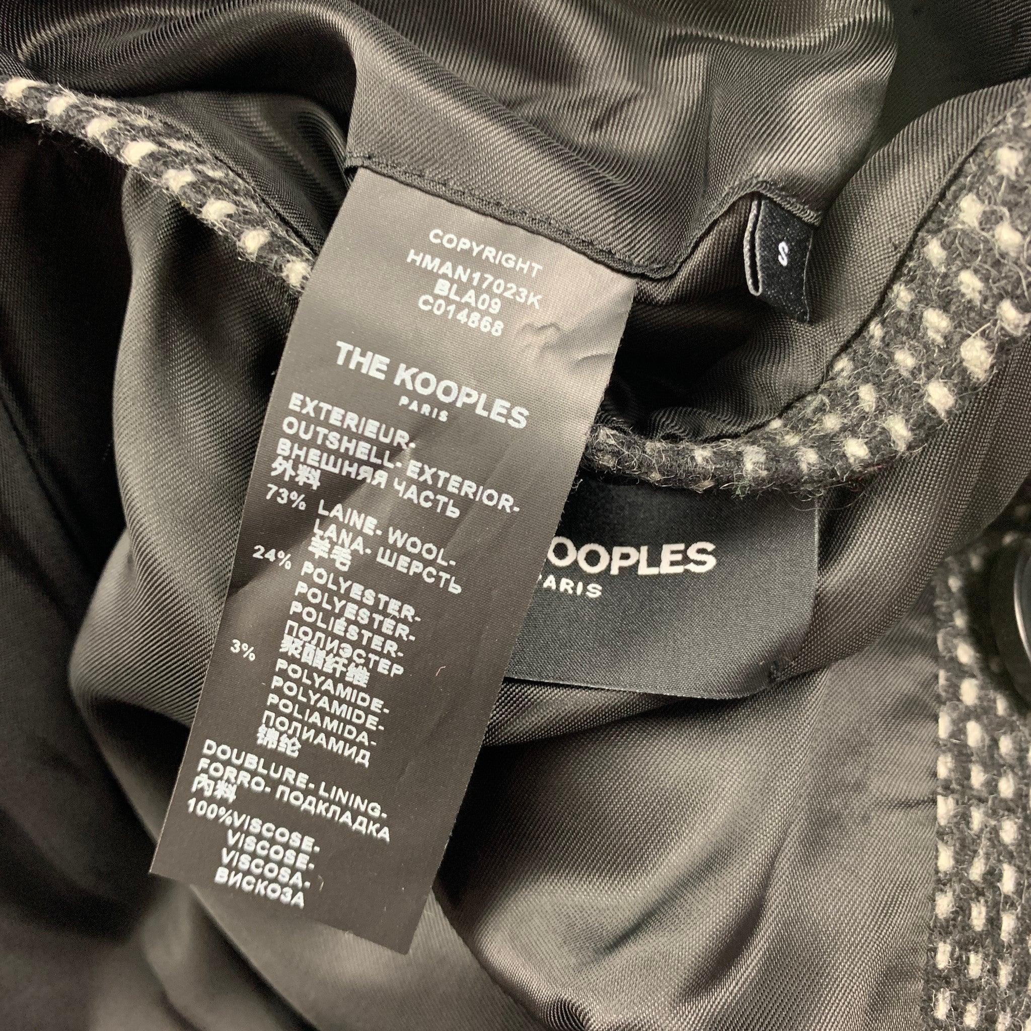 Men's THE KOOPLES Size S Black Grey Grid Wool Blend Notch Lapel Coat For Sale