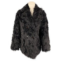 THE KOOPLES Size S Black Modacrylic Blend Textured Faux Fur Double Breasted Coat