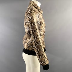 THE KOOPLES Lederjacke mit Reißverschluss in Größe S, braun-schwarz mit Animal-Print