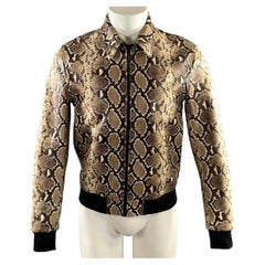 THE KOOPLES Lederjacke mit Reißverschluss in Größe S, braun-schwarz mit Animal-Print