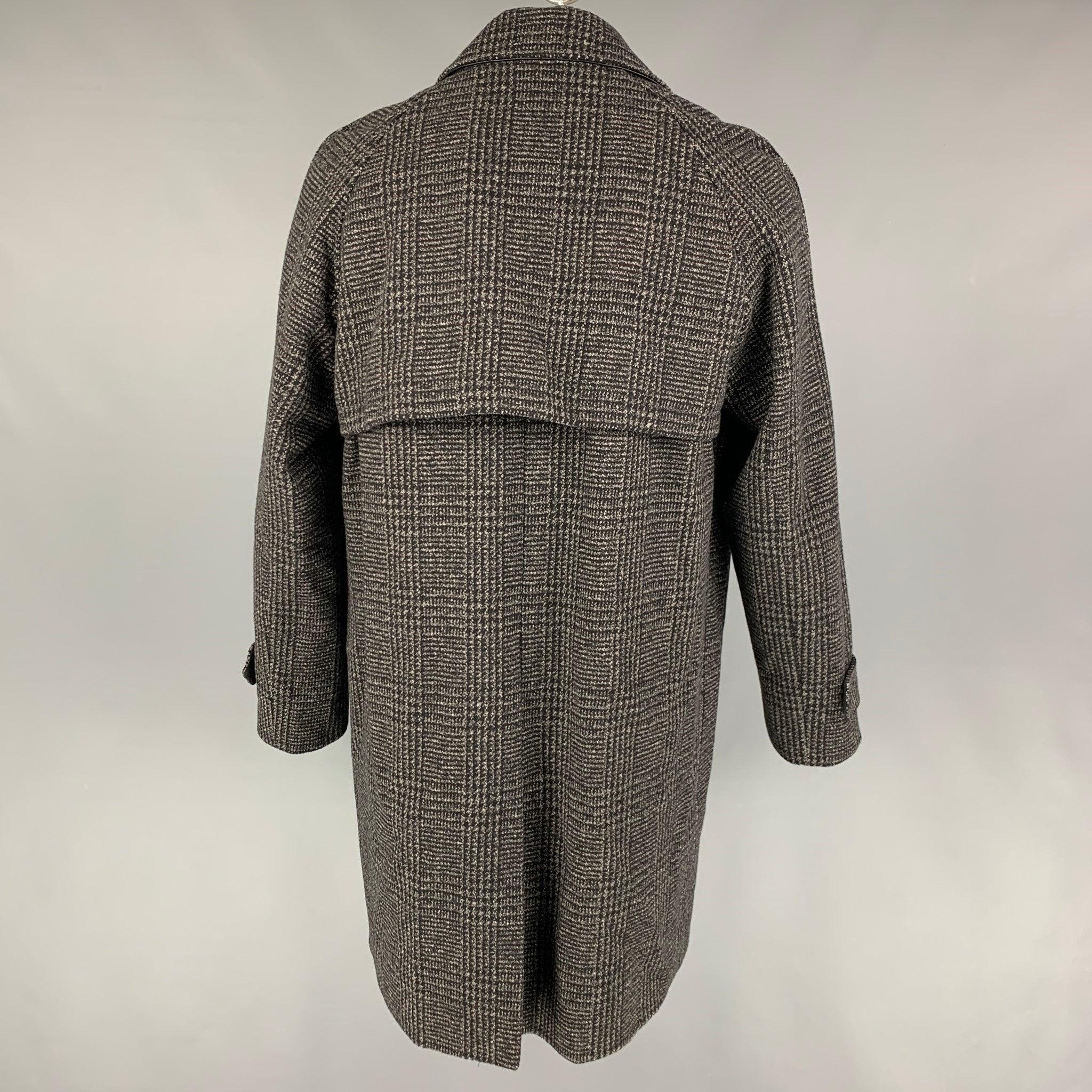 THE KOOPLES Size XL Grey Black Plaid Wool Blend Coat In Good Condition For Sale In San Francisco, CA