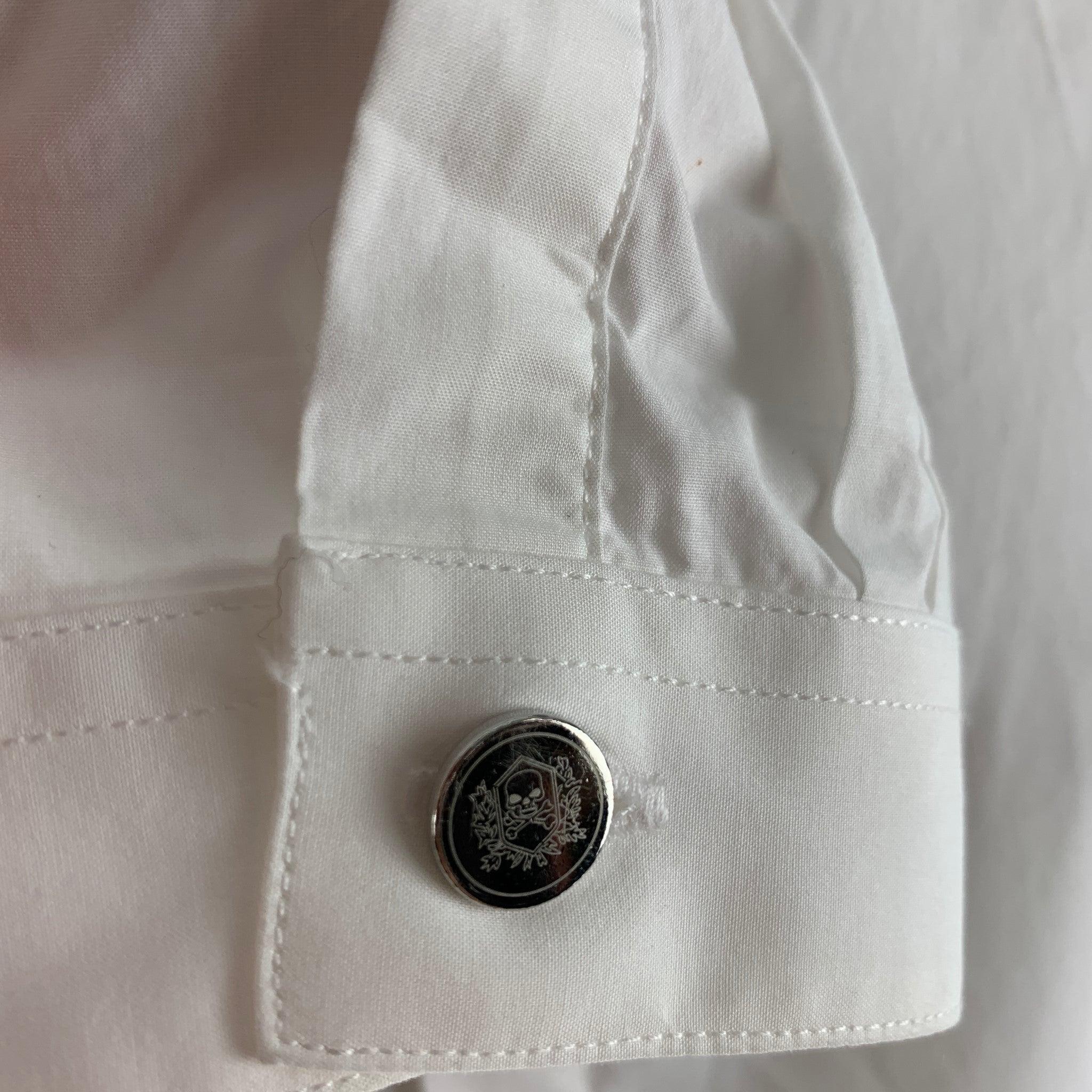 THE KOOPLES Size XL White Solid Cotton Button Up Long Sleeve Shirt In Good Condition For Sale In San Francisco, CA