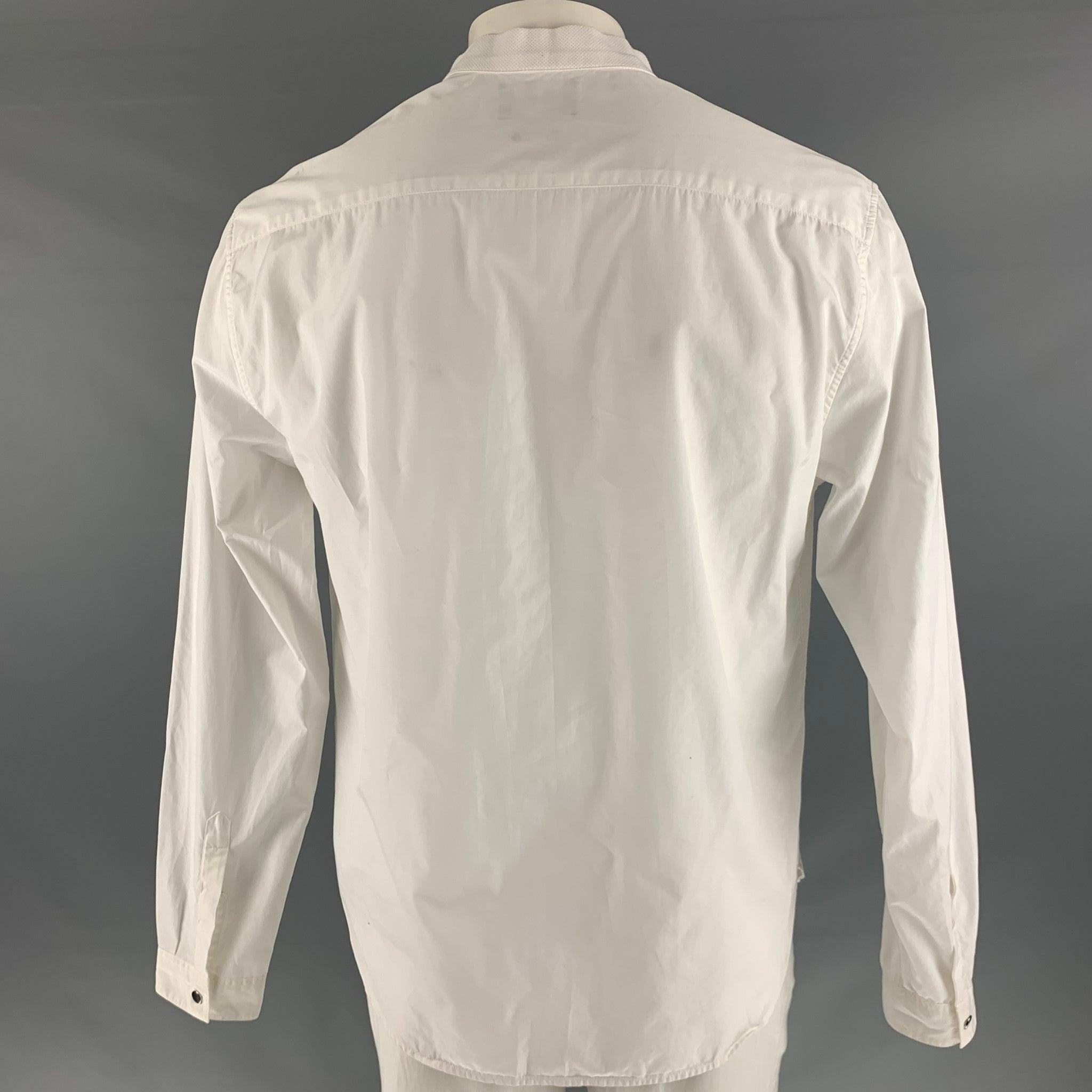 THE KOOPLES Size XL White Solid Cotton Open Collar Long Sleeve Shirt In Good Condition In San Francisco, CA