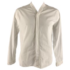 THE KOOPLES Size XL White Solid Cotton Open Collar Long Sleeve Shirt