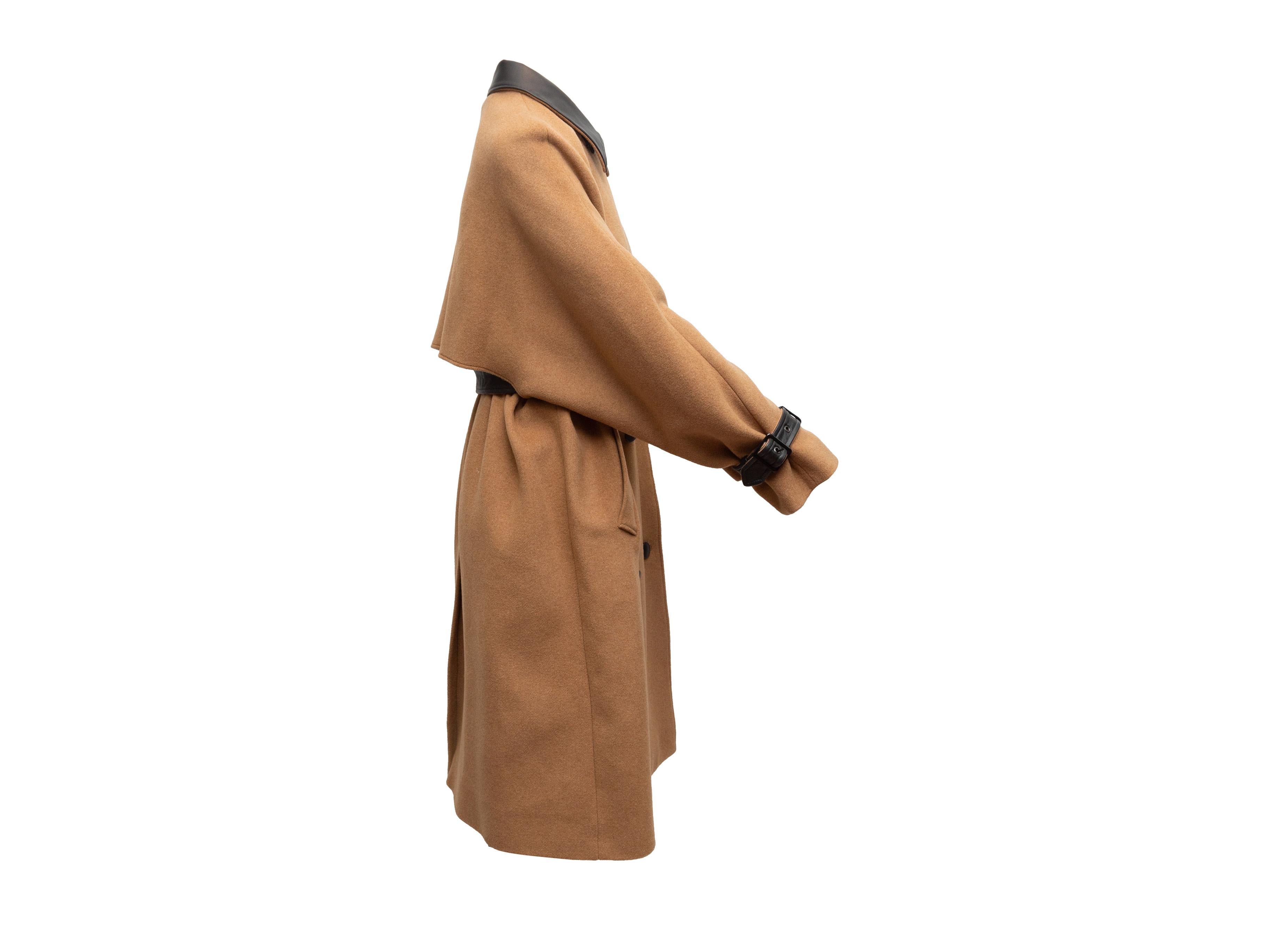Beige The Kooples Tan & Black Wool & Leather Trench Coat