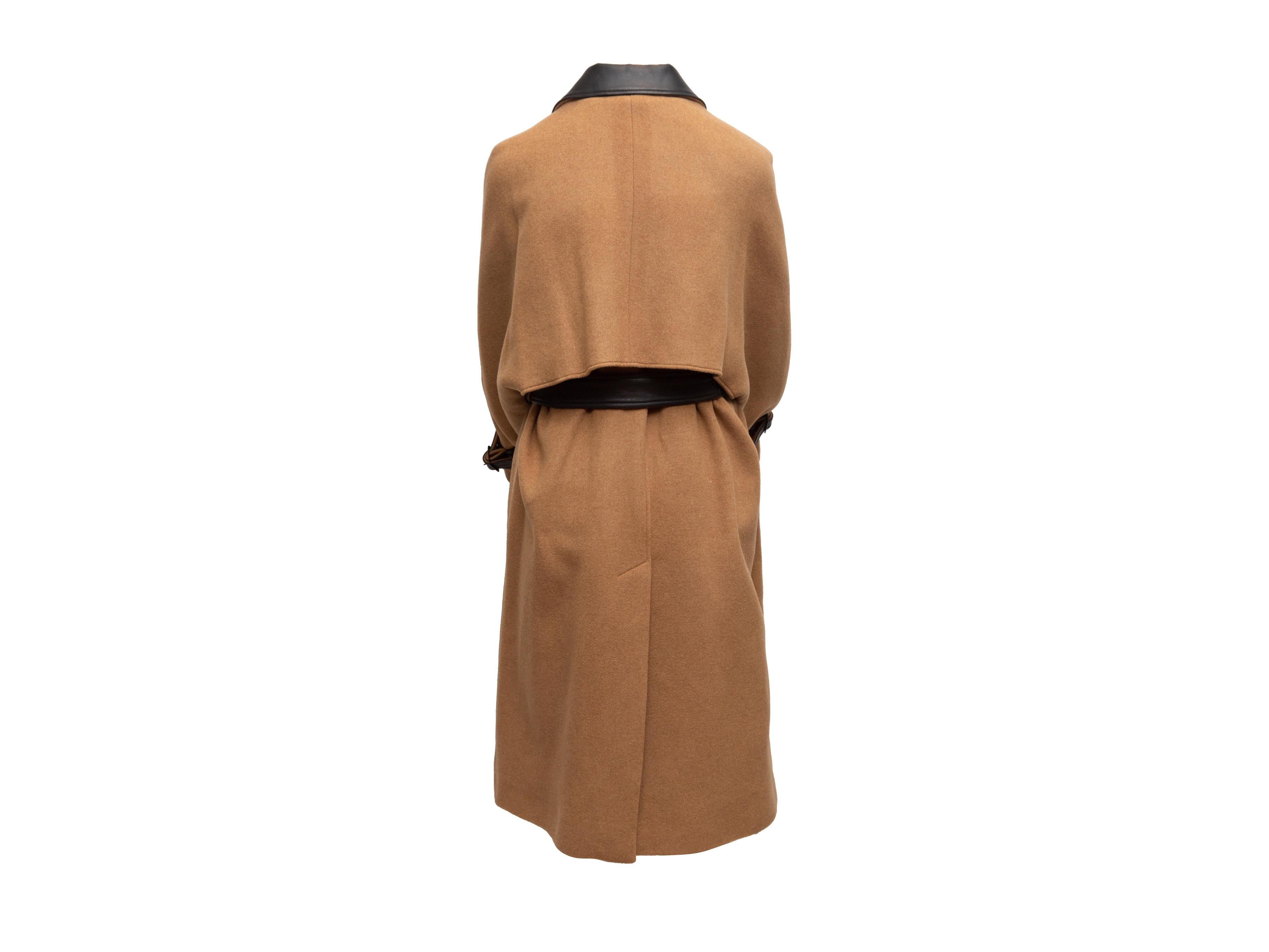 The Kooples Tan & Black Wool & Leather Trench Coat In Good Condition In New York, NY