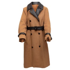 The Kooples Tan & Black Wool & Leather Trench Coat