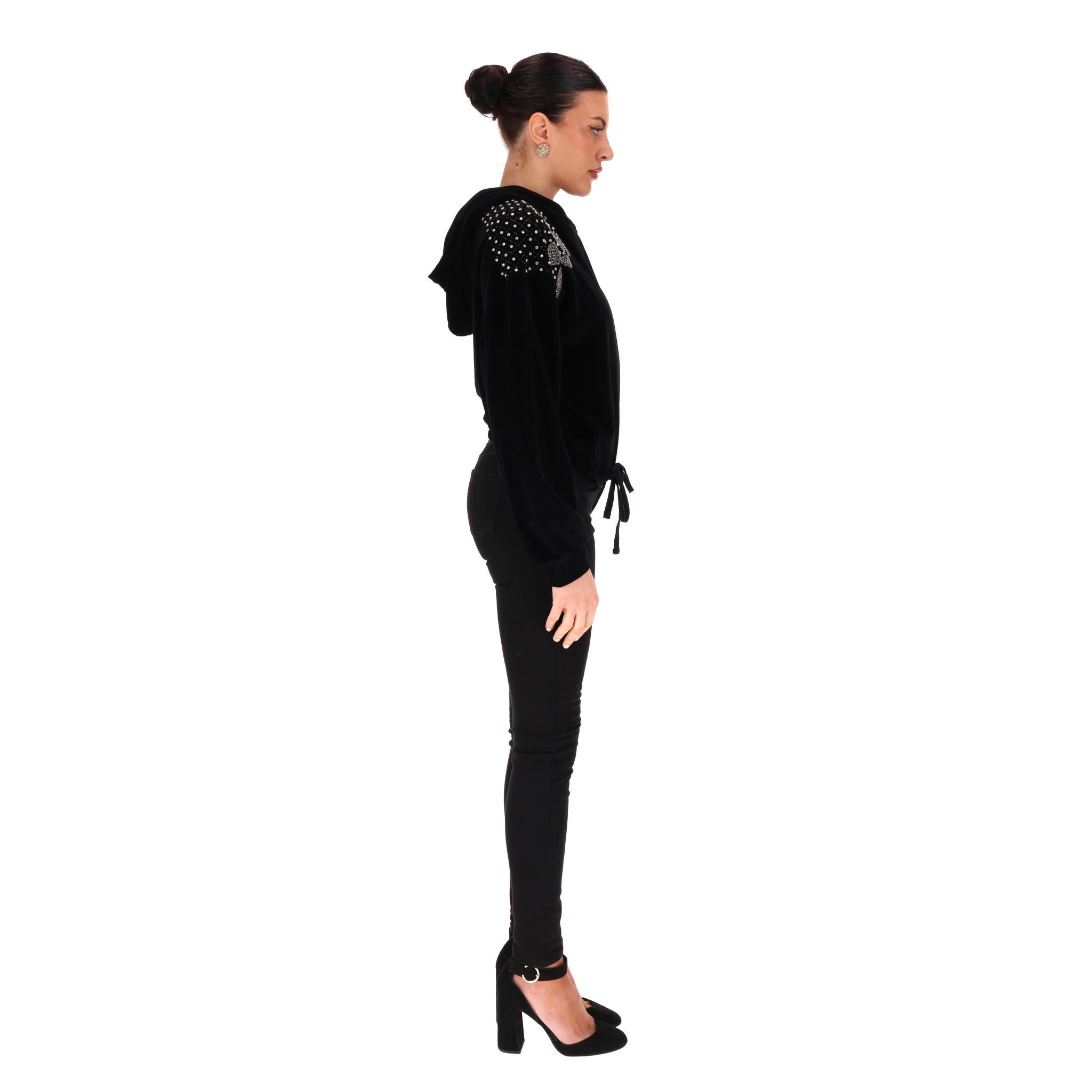 Nero The Kooples X Sport: felpa con cappuccio in cotone impreziosita da cristalli in vendita