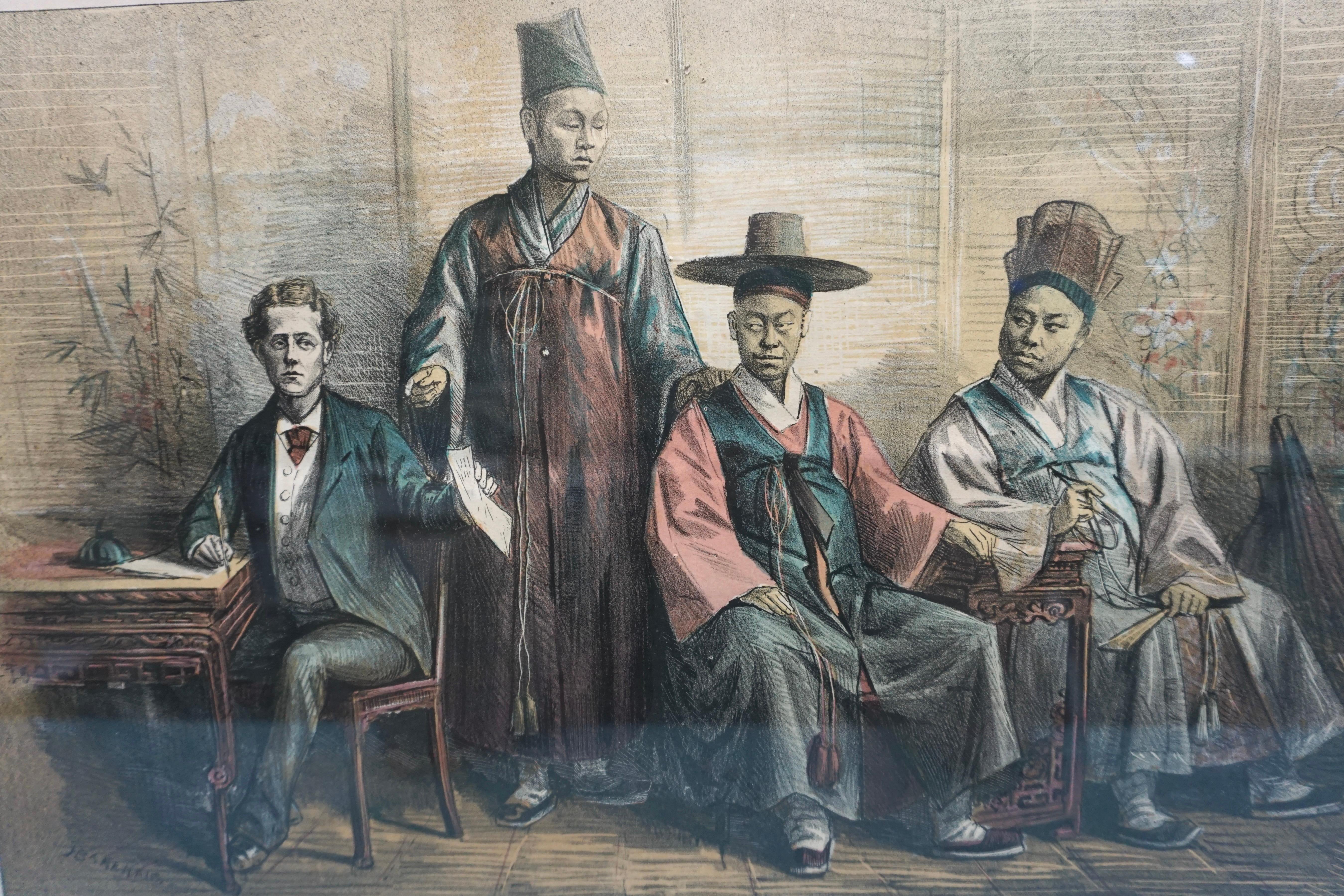 Holzgravur der koreanischen Botschafts-Holzgravur aus dem Wasp (Viktorianisch) im Angebot