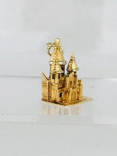 Kremlin Charm, for Bracelet or Pendant, Handmade, White and Yellow 14 Karat
