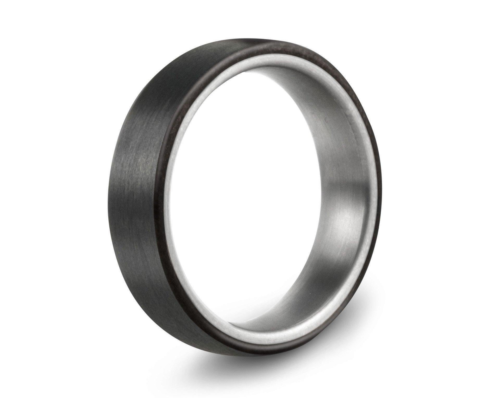 For Sale:  The Kristoff : Flat Carbon Fiber with Titanium Interior Wedding Band 2