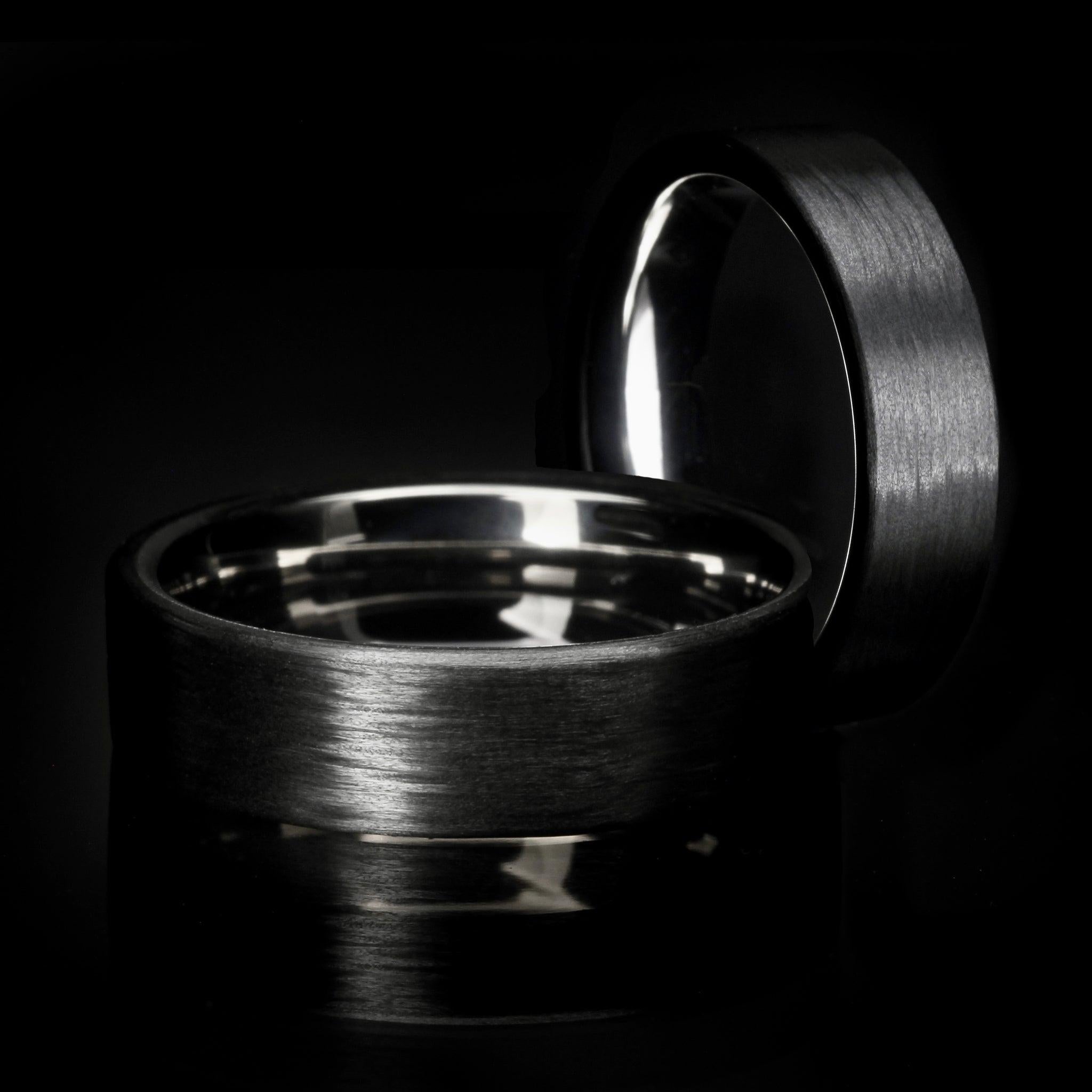For Sale:  The Kristoff : Flat Carbon Fiber with Titanium Interior Wedding Band 4