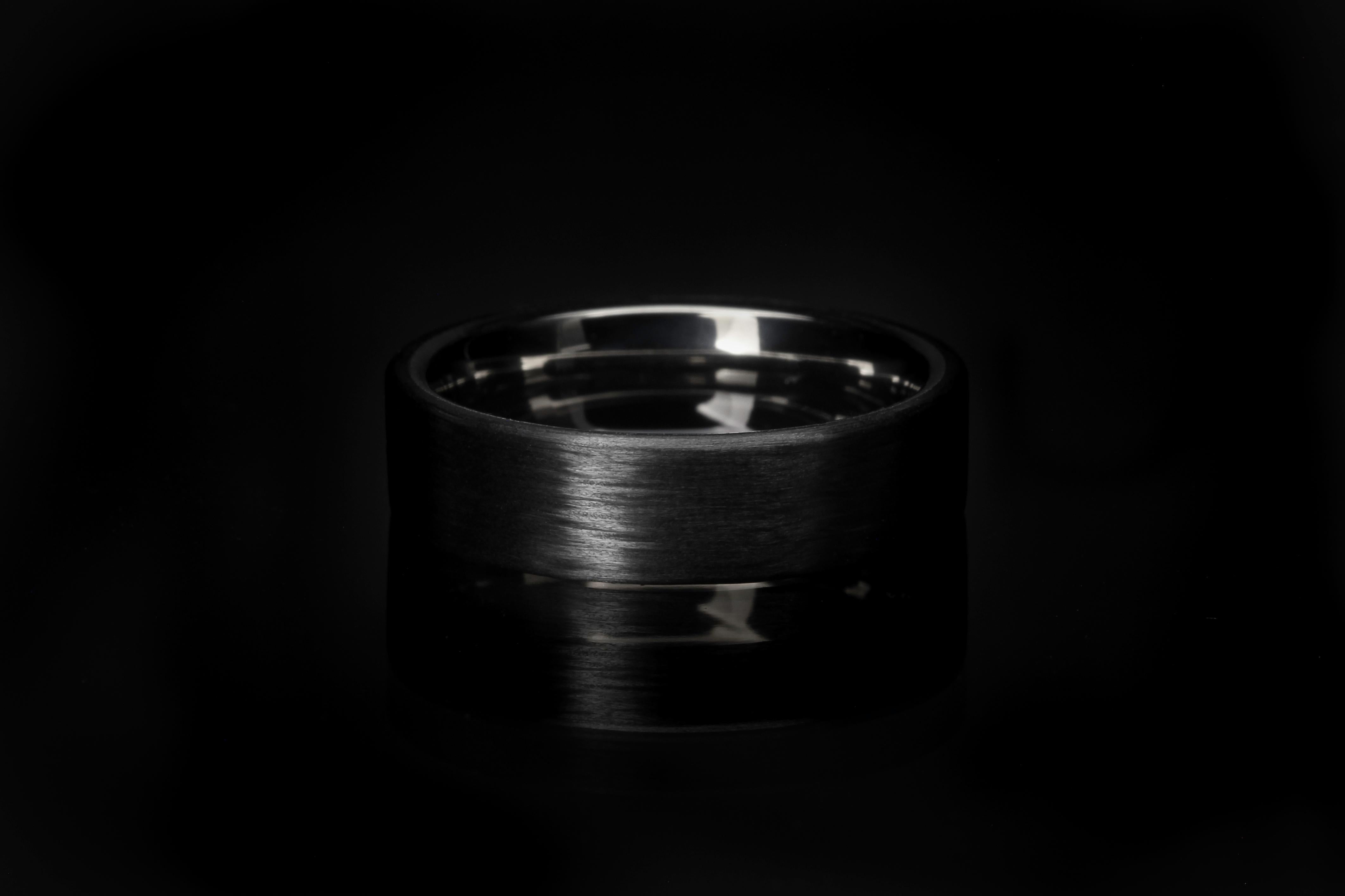 For Sale:  The Kristoff : Flat Carbon Fiber with Titanium Interior Wedding Band 5
