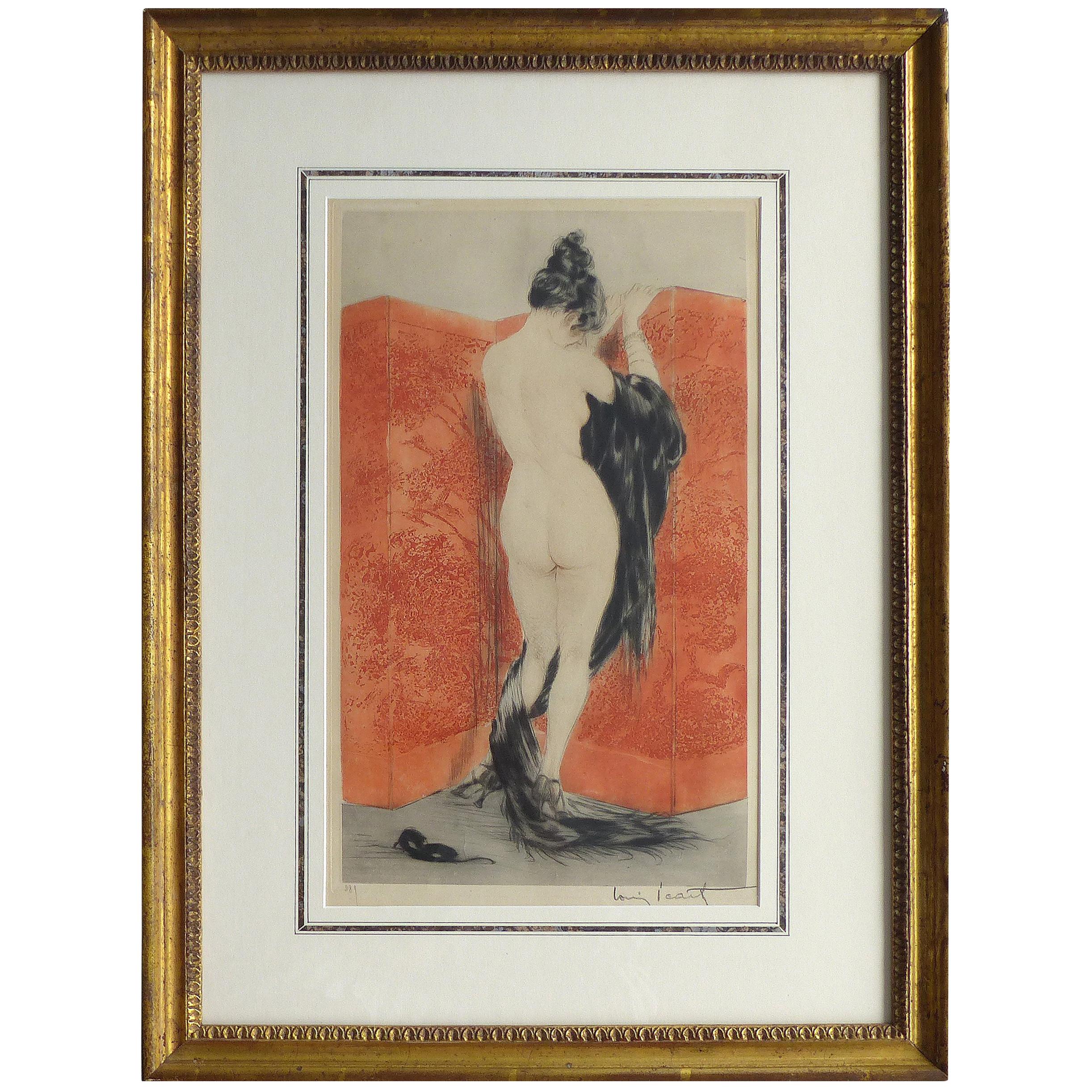 "Lacquered Screen" by Louis Icart Etching Pencil Signed and Numbered 289