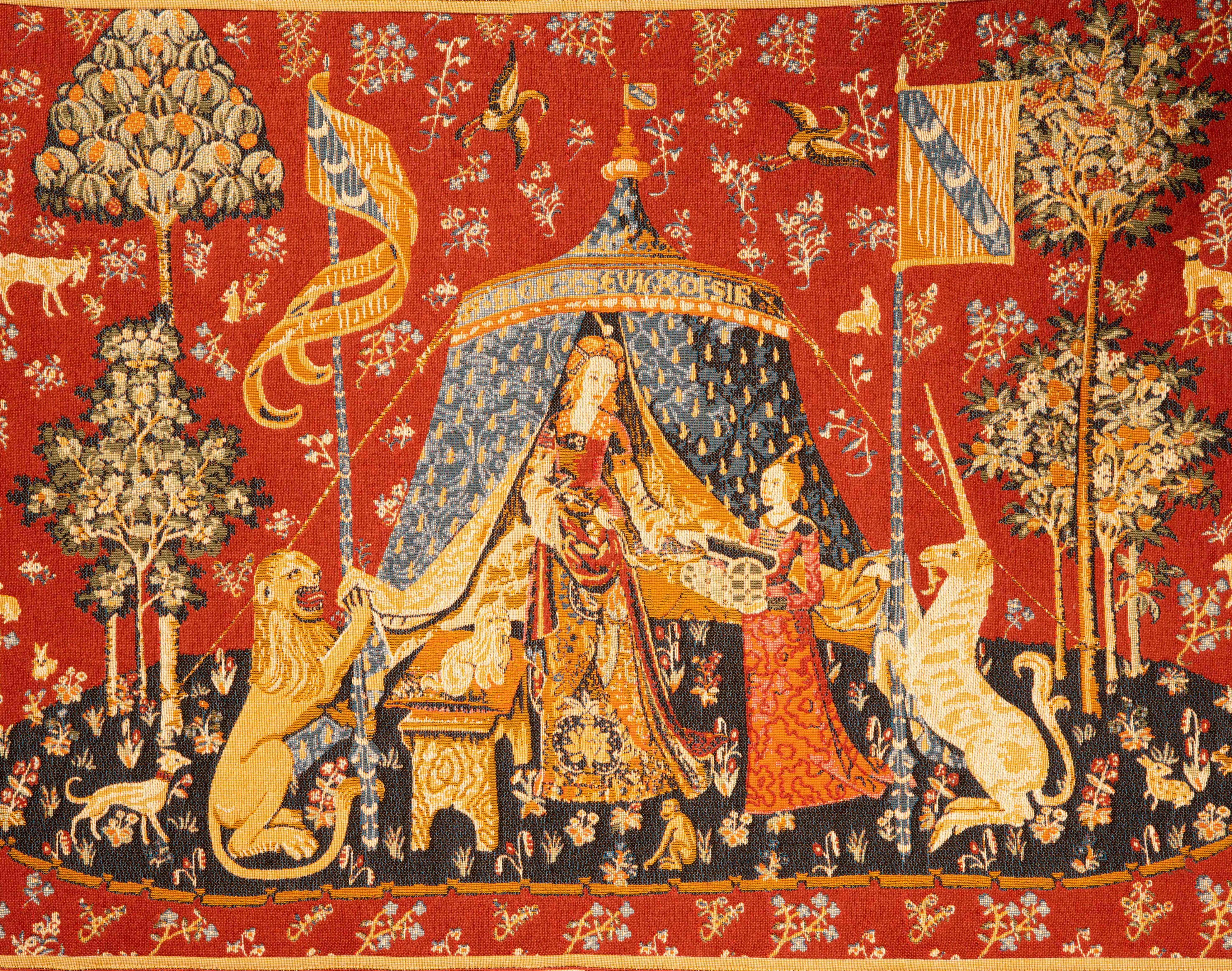 La Signora e l'Unicorno. Arazzo. XX secolo, seguendo i modelli medievali.
 Arazzo ispirato a una delle serie attualmente note come 