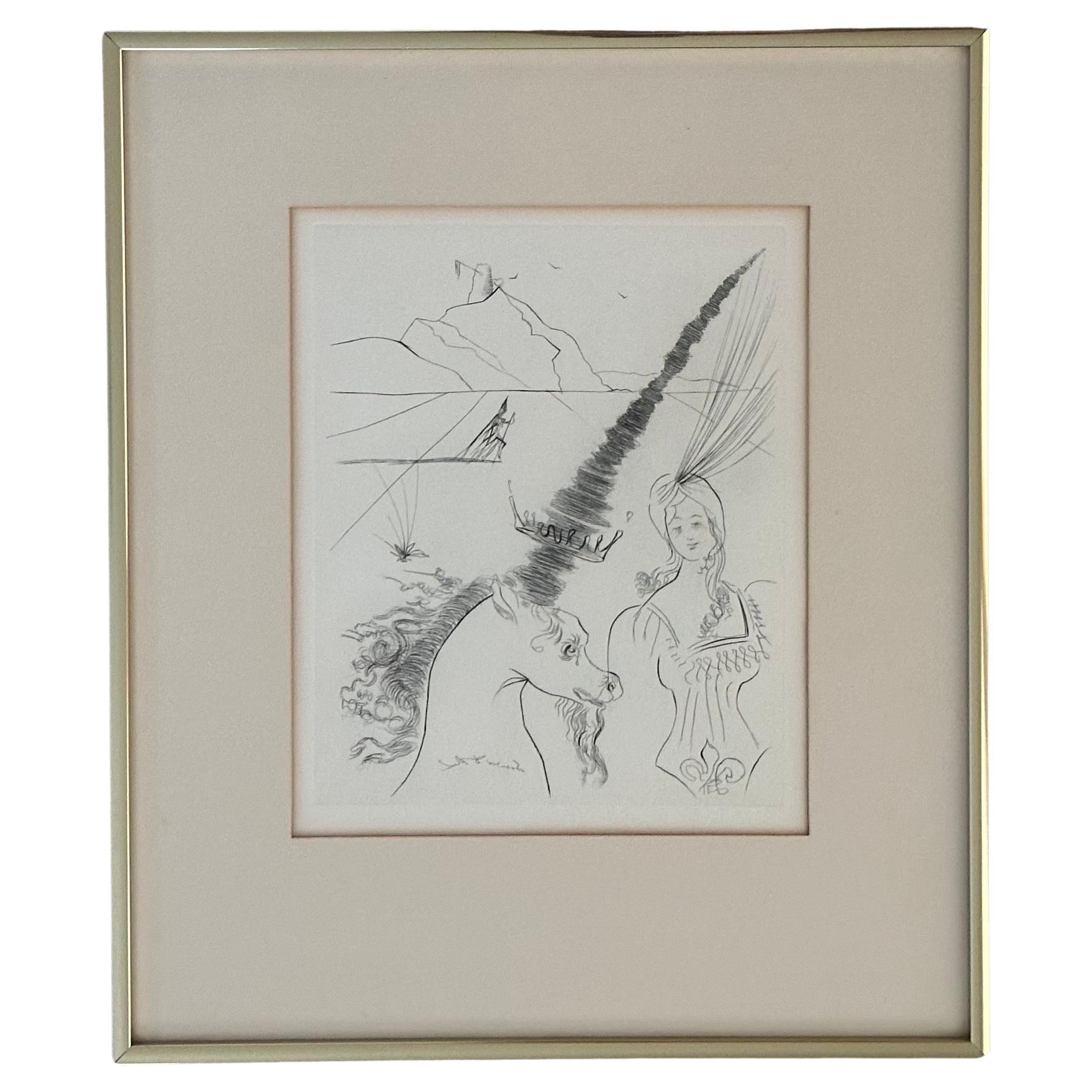 "The Lady and Unicorn" Etching by Salvador Dali