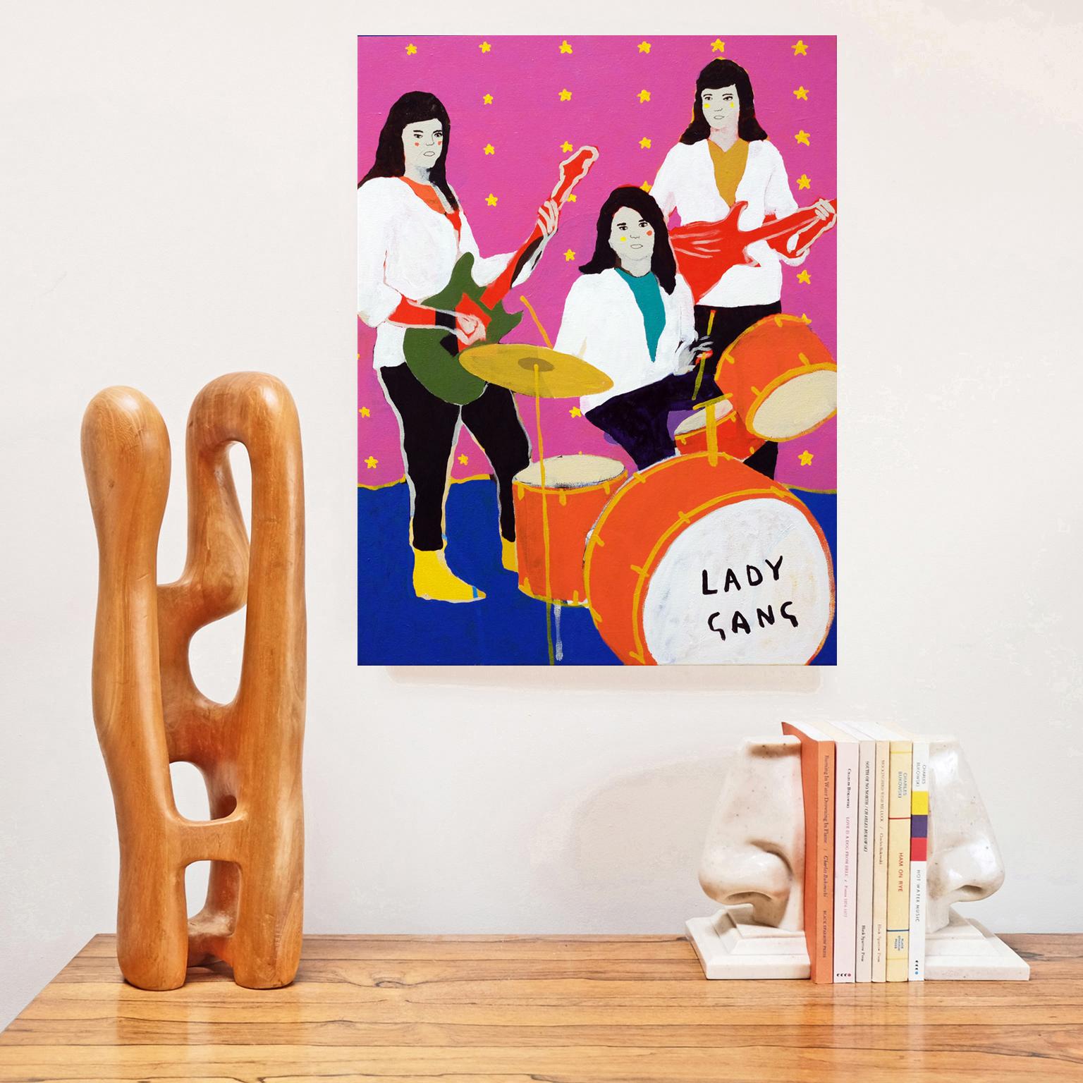 British 'The Lady Gang' Portrait Painting by Alan Fears Pop Art Band For Sale