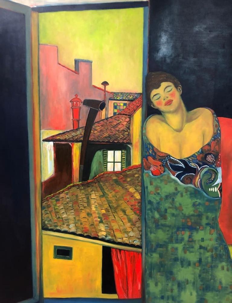 The Lady, Oil on Canvas, Signed by Martial Molitor. This is a true masterpiece by the artist both in the subject and the colors. It demands a lot of respect and a place to show its beauty. 51x70
