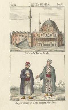 The Laleli Mosque in Istanbul and Two Men in Muslin Turbans, 1842