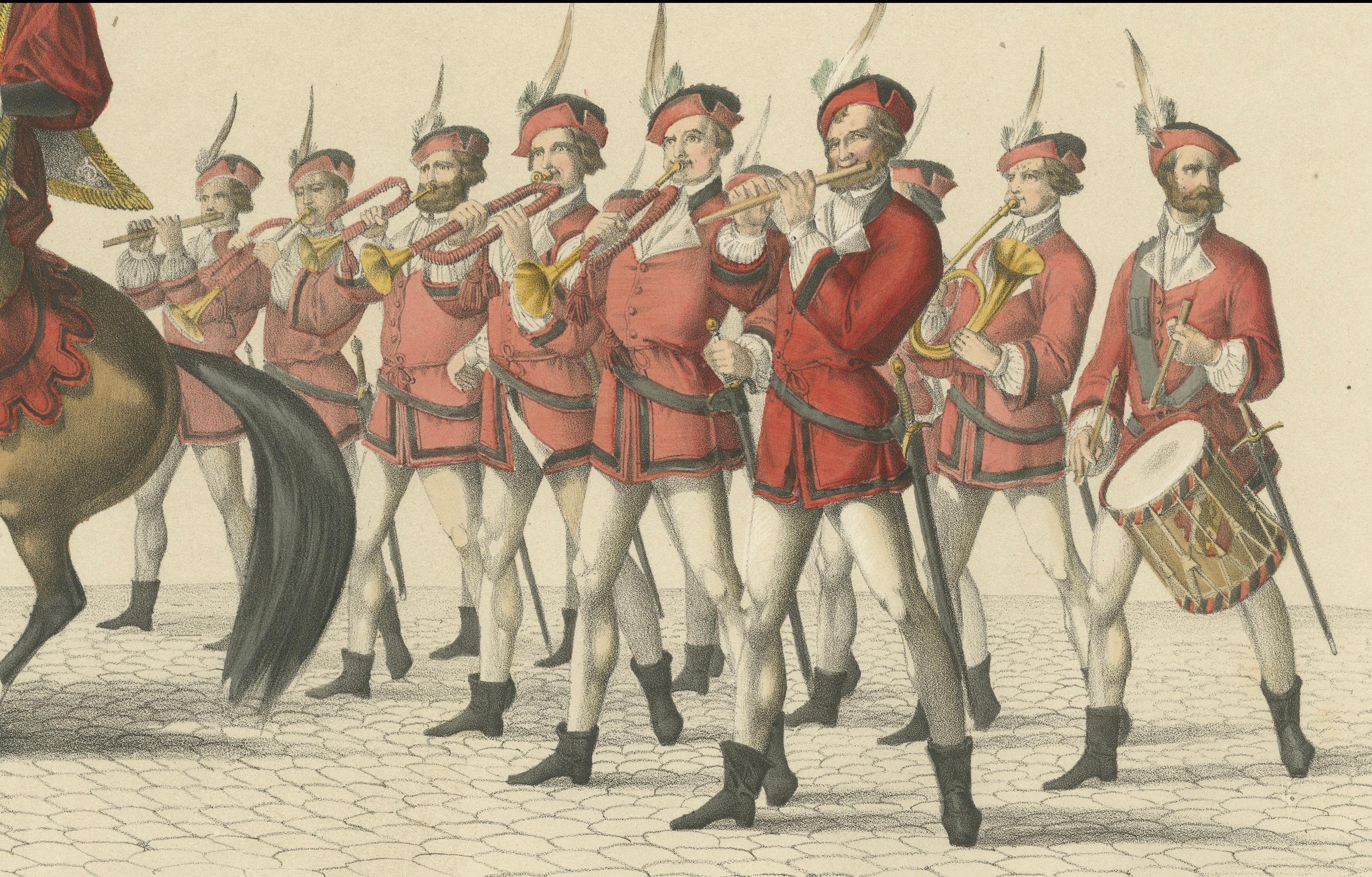 The Lance Bearer and Musicians: A Grand Swiss Procession in Bern, 19. Jahrhundert im Zustand „Gut“ im Angebot in Langweer, NL