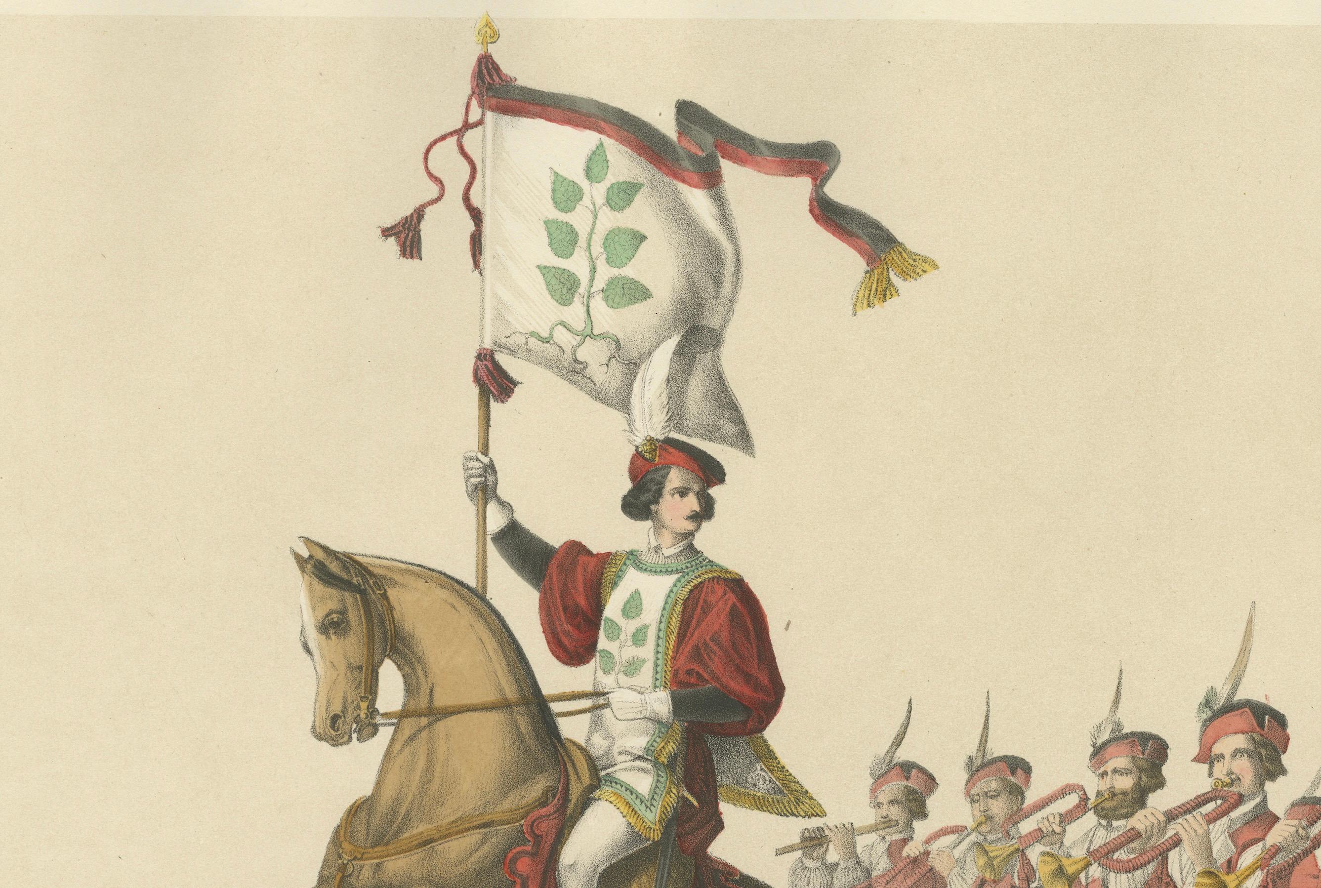The Lance Bearer and Musicians: A Grand Swiss Procession in Bern, 19. Jahrhundert (Mittleres 19. Jahrhundert) im Angebot