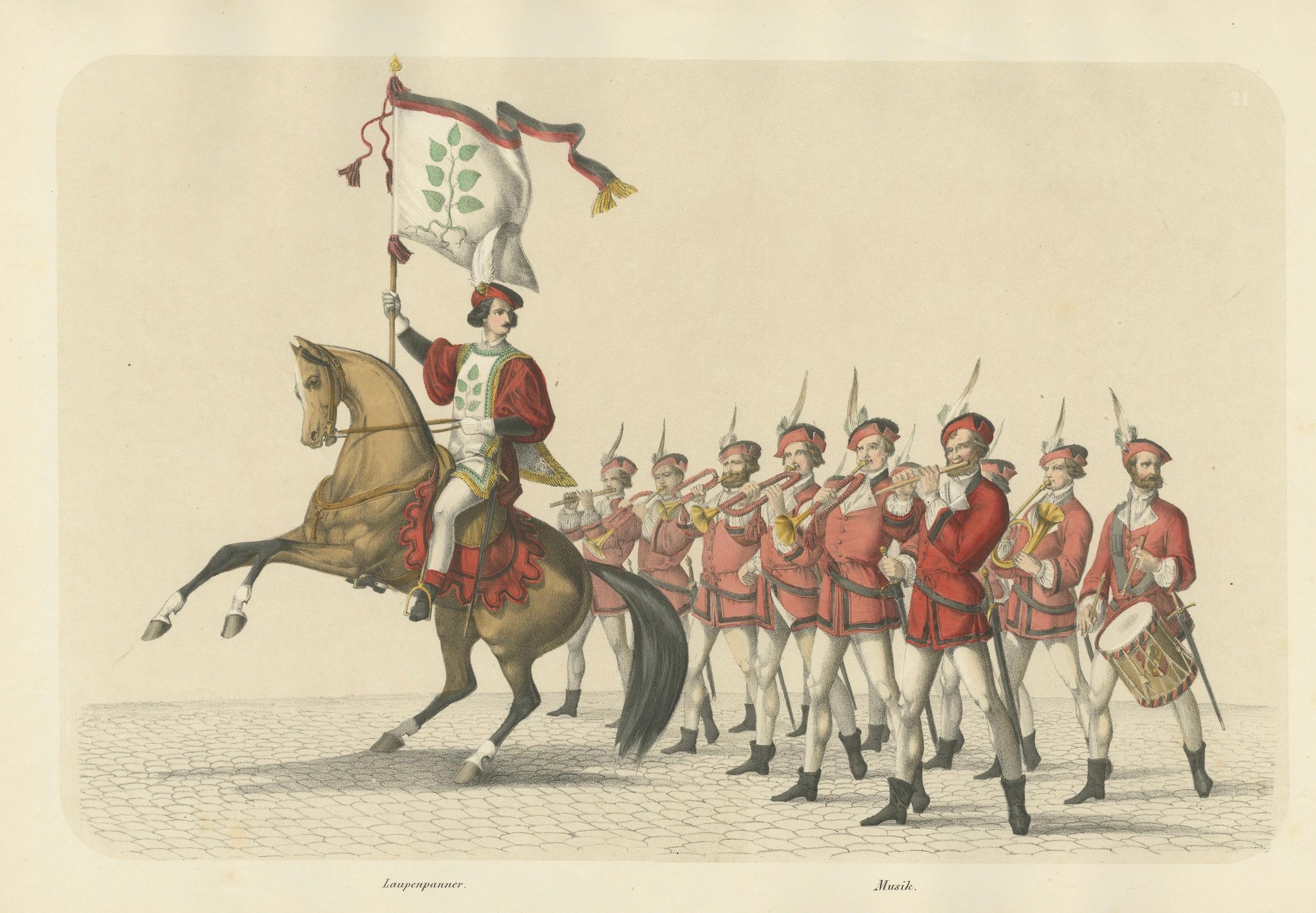 The Lance Bearer and Musicians: A Grand Swiss Procession in Bern, 19. Jahrhundert im Angebot 2