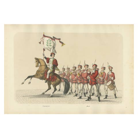 The Lance Bearer and Musicians: A Grand Swiss Procession in 19th-Century Bern