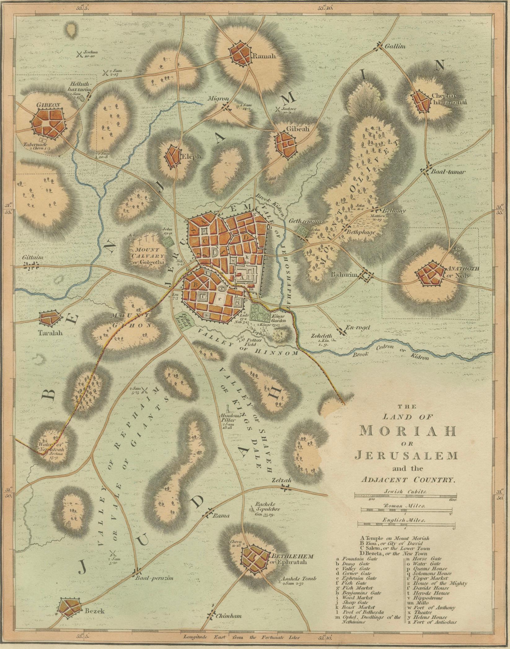 The Land of Moriah or Jerusalem & the Adjacent Country — Biblical City Map, 1814