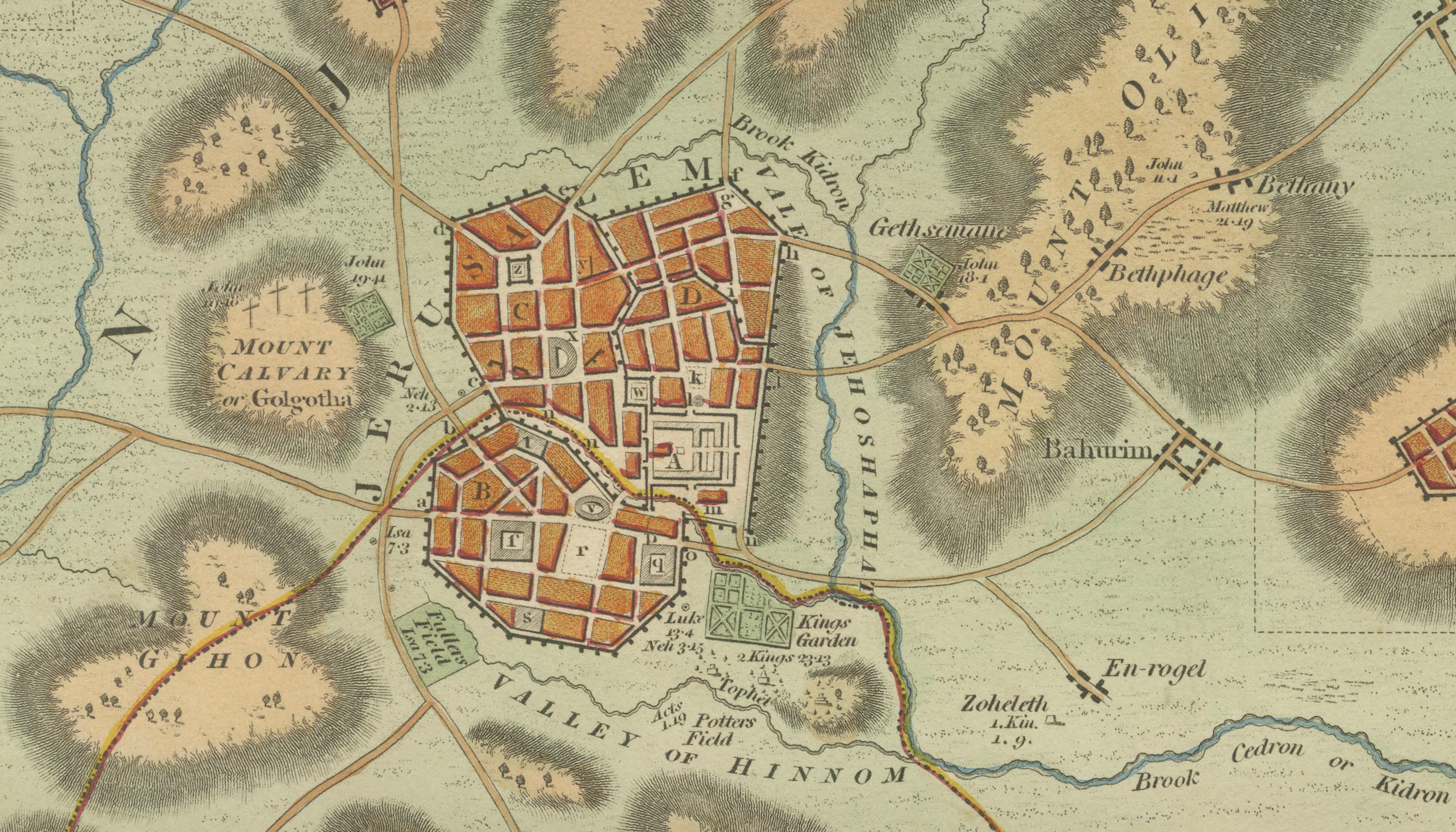 The Land of Moriah or Jerusalem & the Adjacent Country — Biblical City Map, 1814