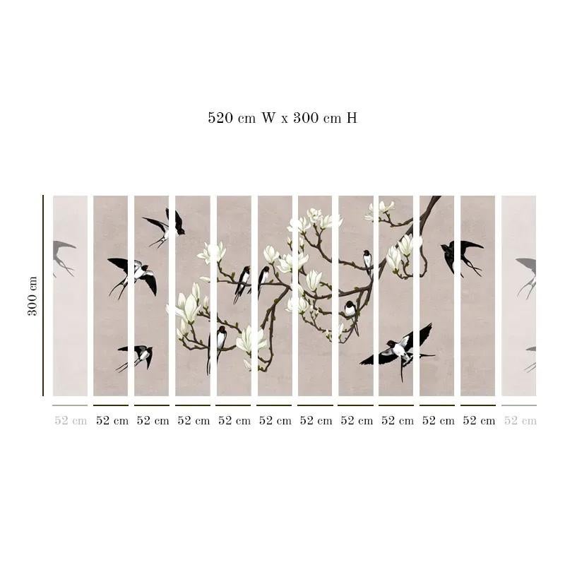 Chinoiserie The Land of the Swallows black Wallpaper For Sale