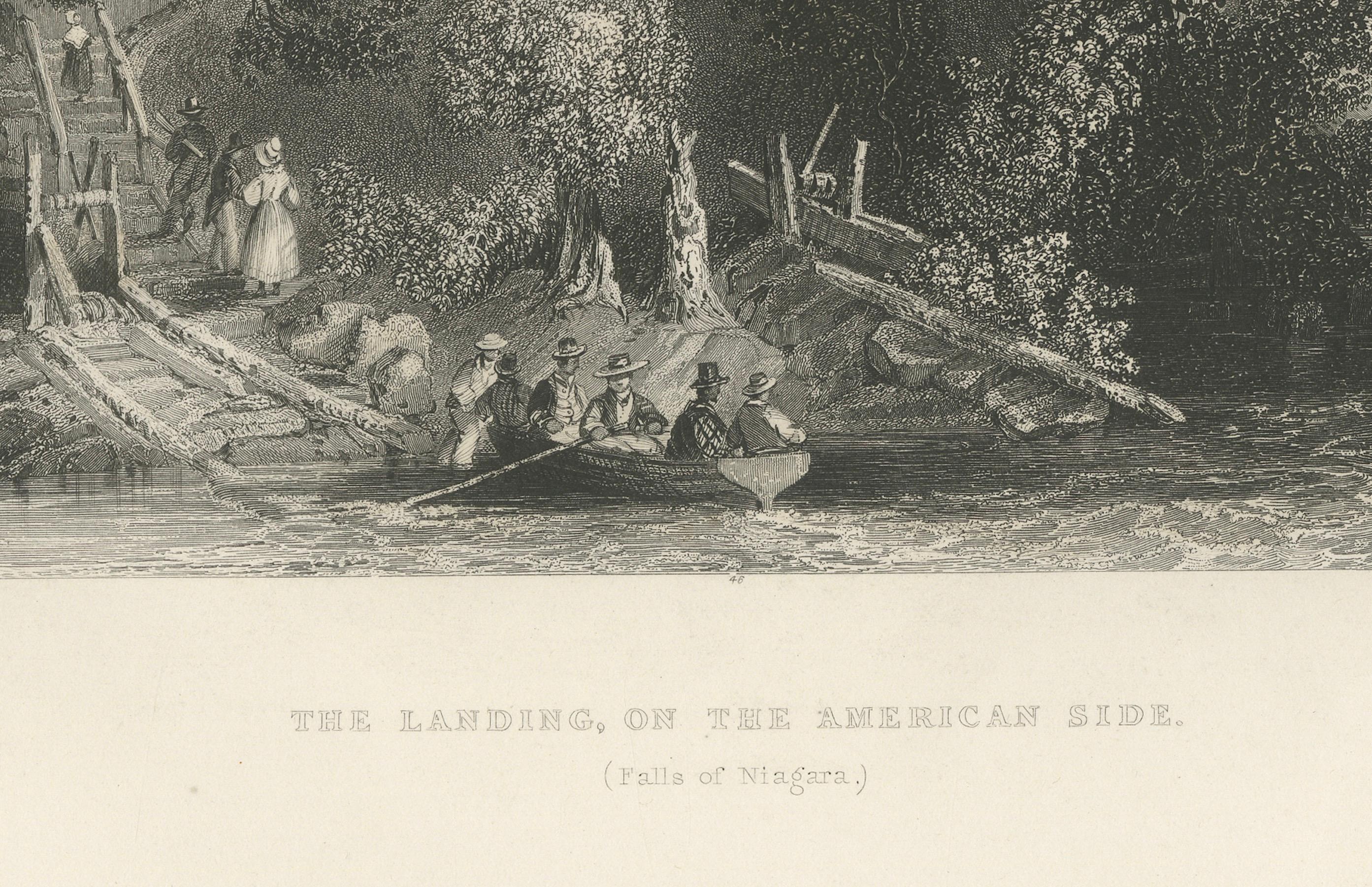 The Landing on the American Side, Niagara Falls – Antique Engraving, ca.1850